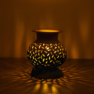 Handcrafted Terracotta Lota Leaf Cut Tealight Holder
