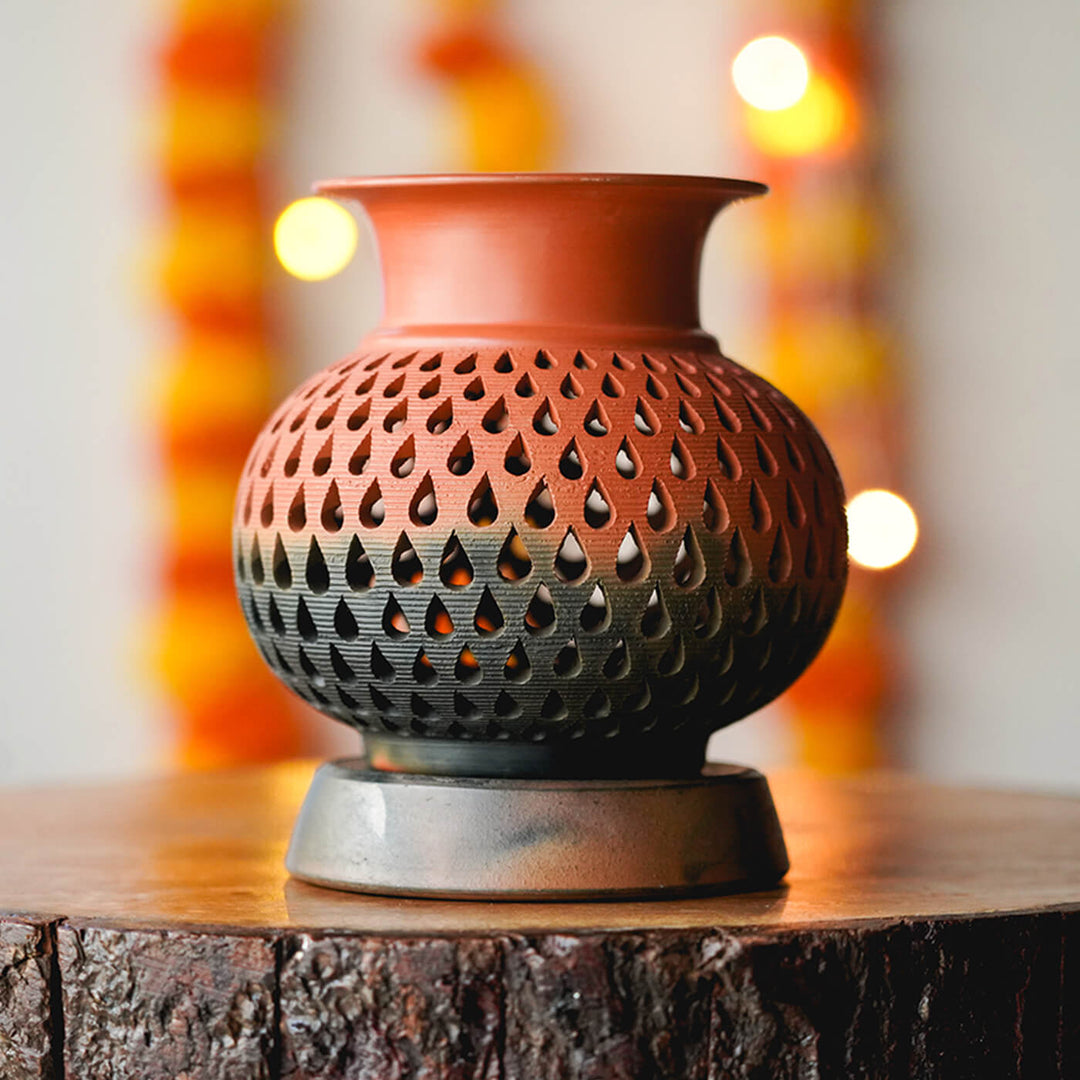 Handcrafted Terracotta Lota Diamond Cut Tealight Holder