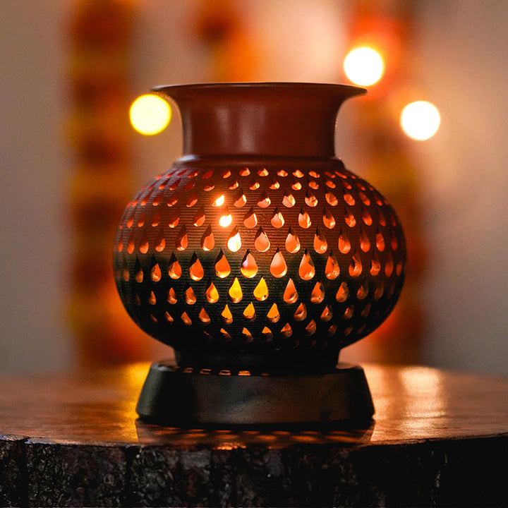 Handcrafted Terracotta Lota Diamond Cut Tealight Holder