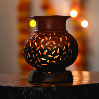 Handcrafted Terracotta Lota Leaf Cut Tealight Holder