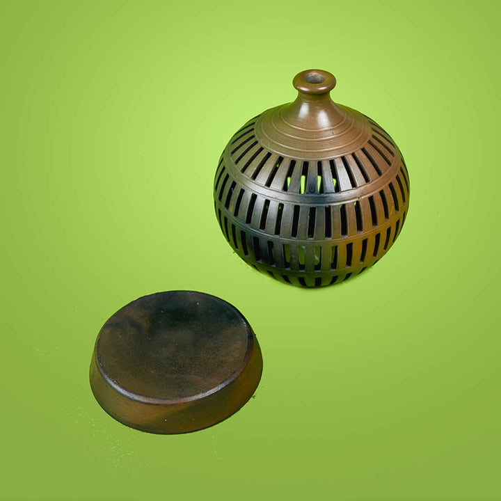 Handcrafted Terracotta Semi-Oval Rectangular Cuts Tealight Holder