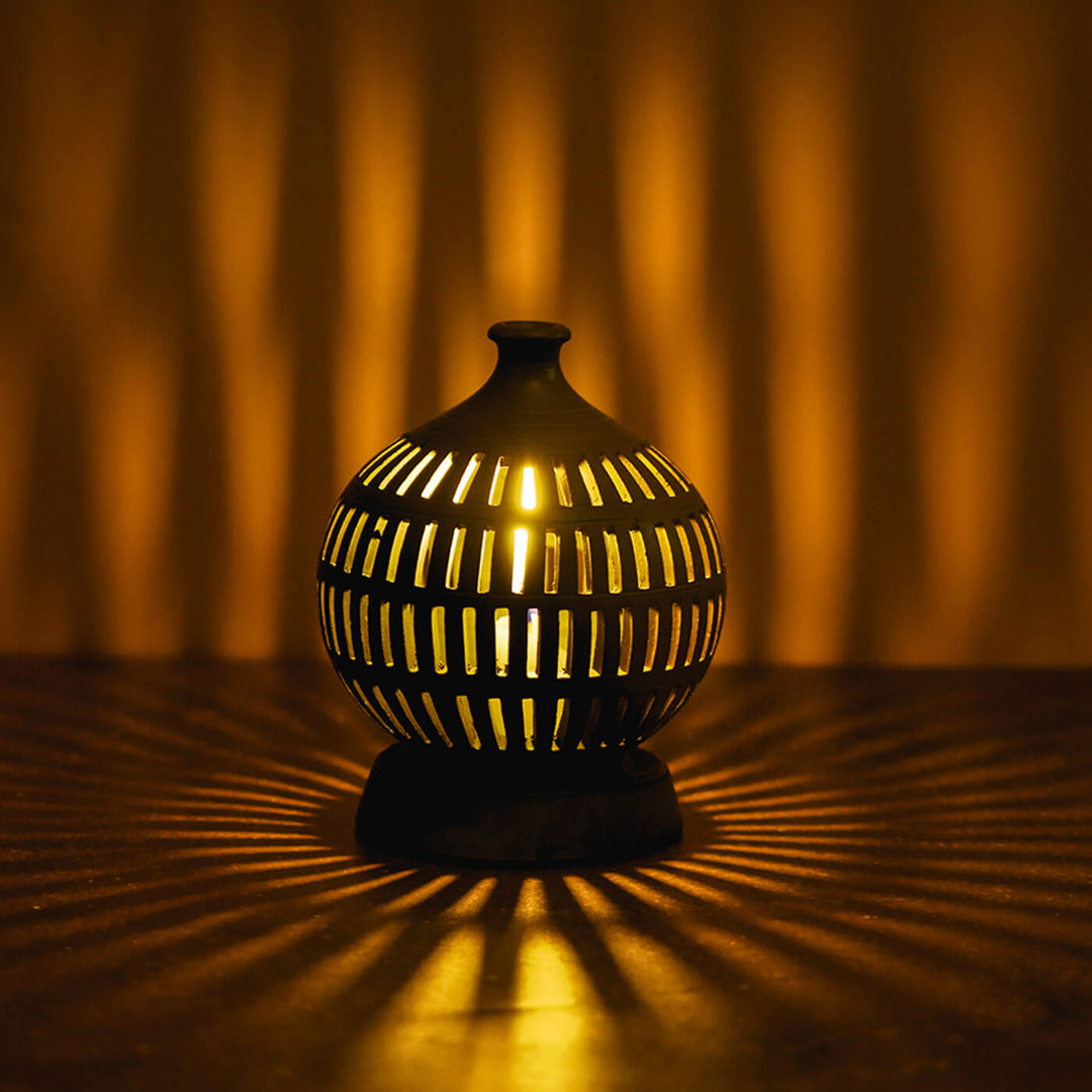 Handcrafted Terracotta Semi-Oval Rectangular Cuts Tealight Holder