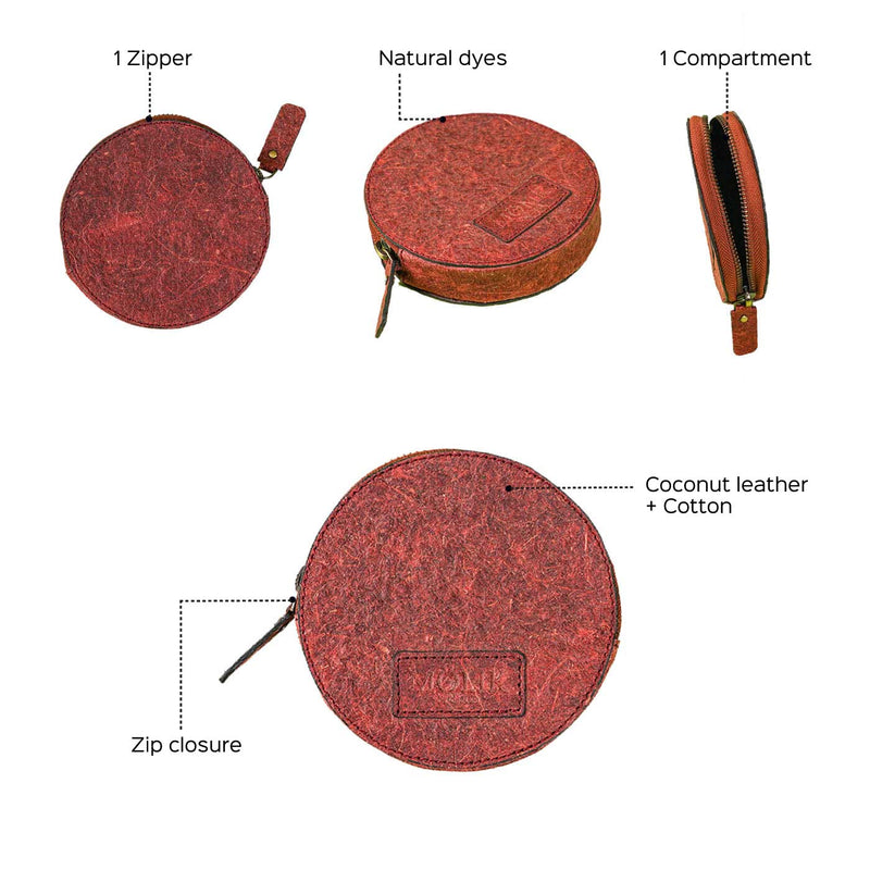 Coconut Leather Zip Wallet - Wine Red