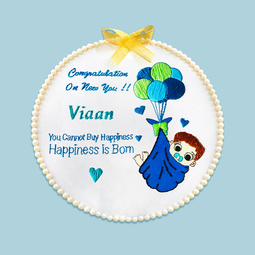 Hand Embroidered Personalized Newborn Hoop For Boys