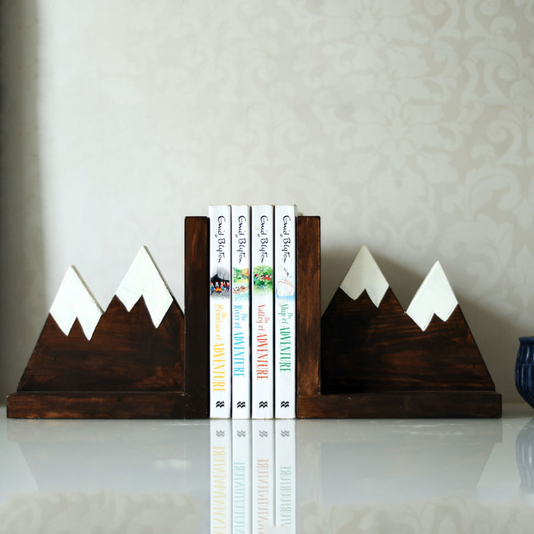 Handcrafted Wooden Mountain Bookends