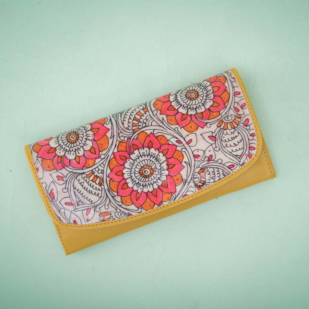 Floral Design Mustard Yellow Classic Flap Wallet