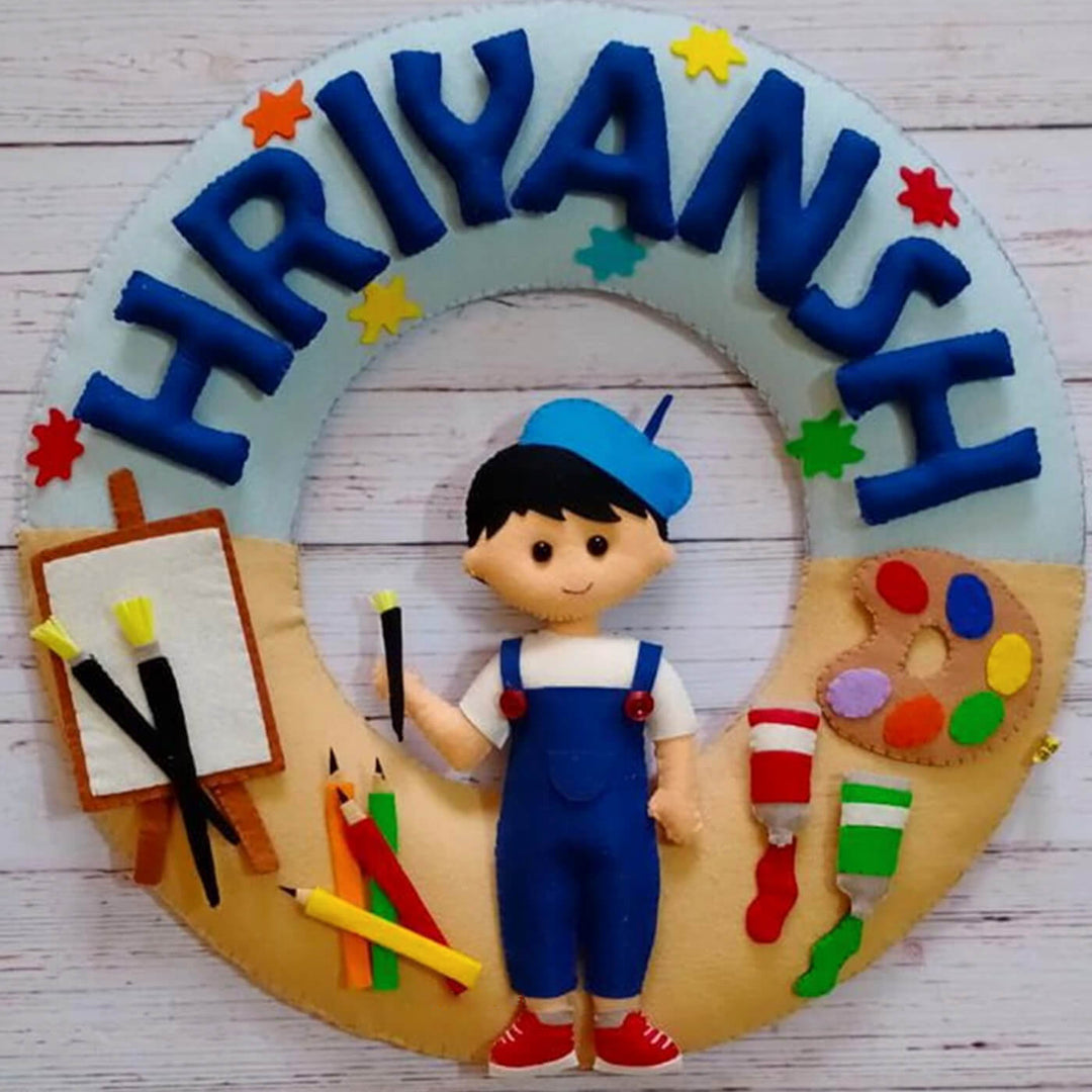 Hand-stitched Artistic Theme Felt Wall Nameplate For Kids