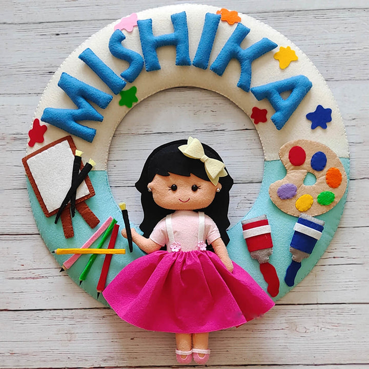 Hand-stitched Artistic Theme Felt Wall Nameplate For Kids