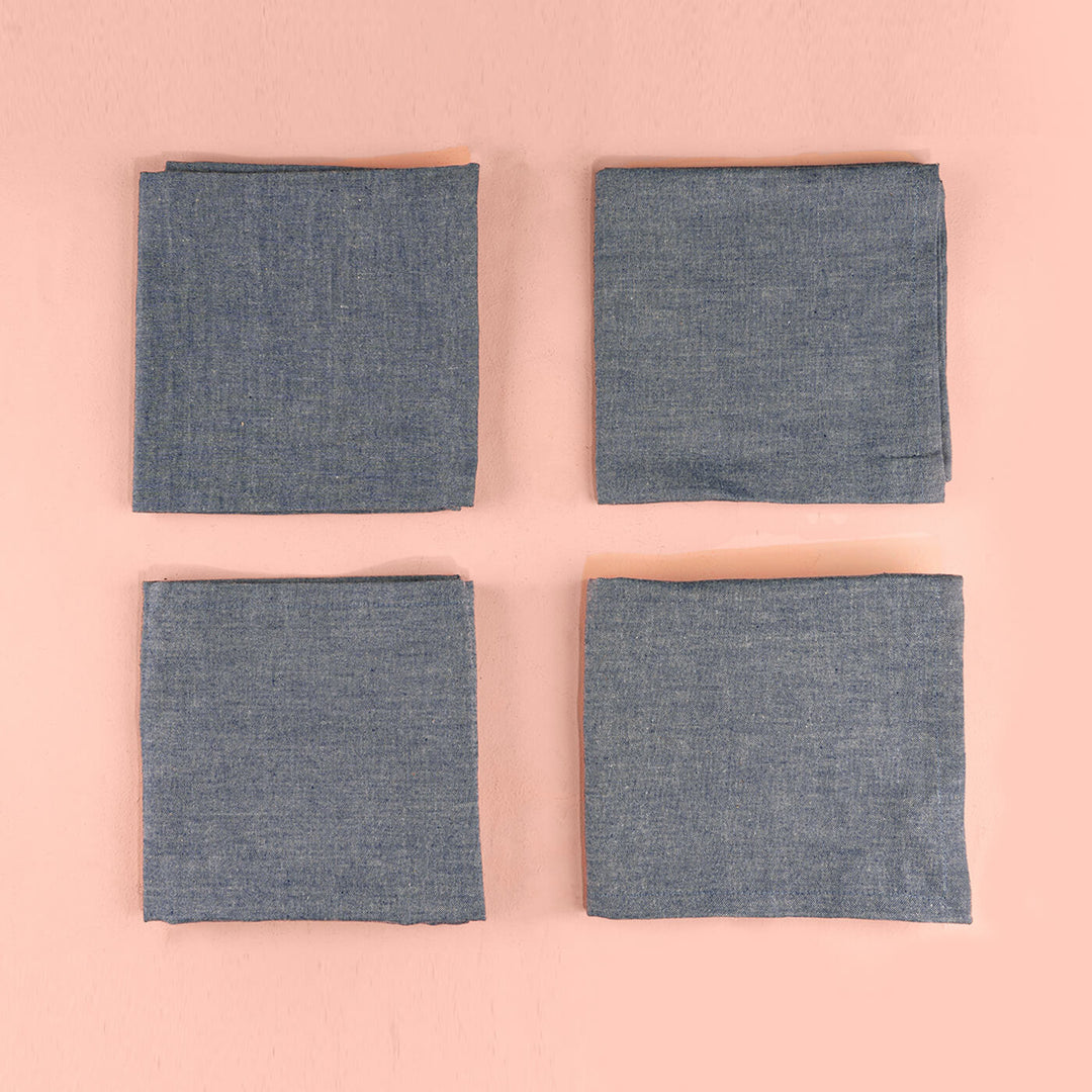 100% Cotton Chambray Woven Grey Napkins - Set of 4