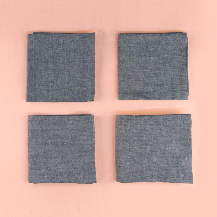 100% Cotton Chambray Woven Grey Napkins - Set of 4