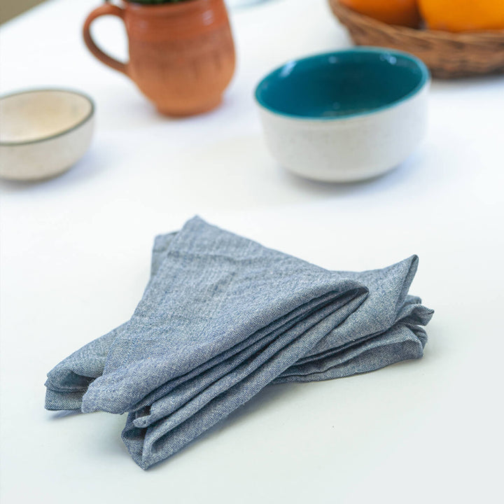 100% Cotton Chambray Woven Grey Napkins - Set of 4