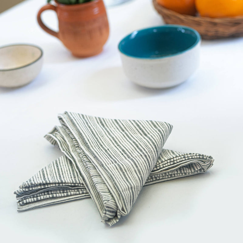 100% Cotton Striped Woven Kitchen Napkins - Set of 4