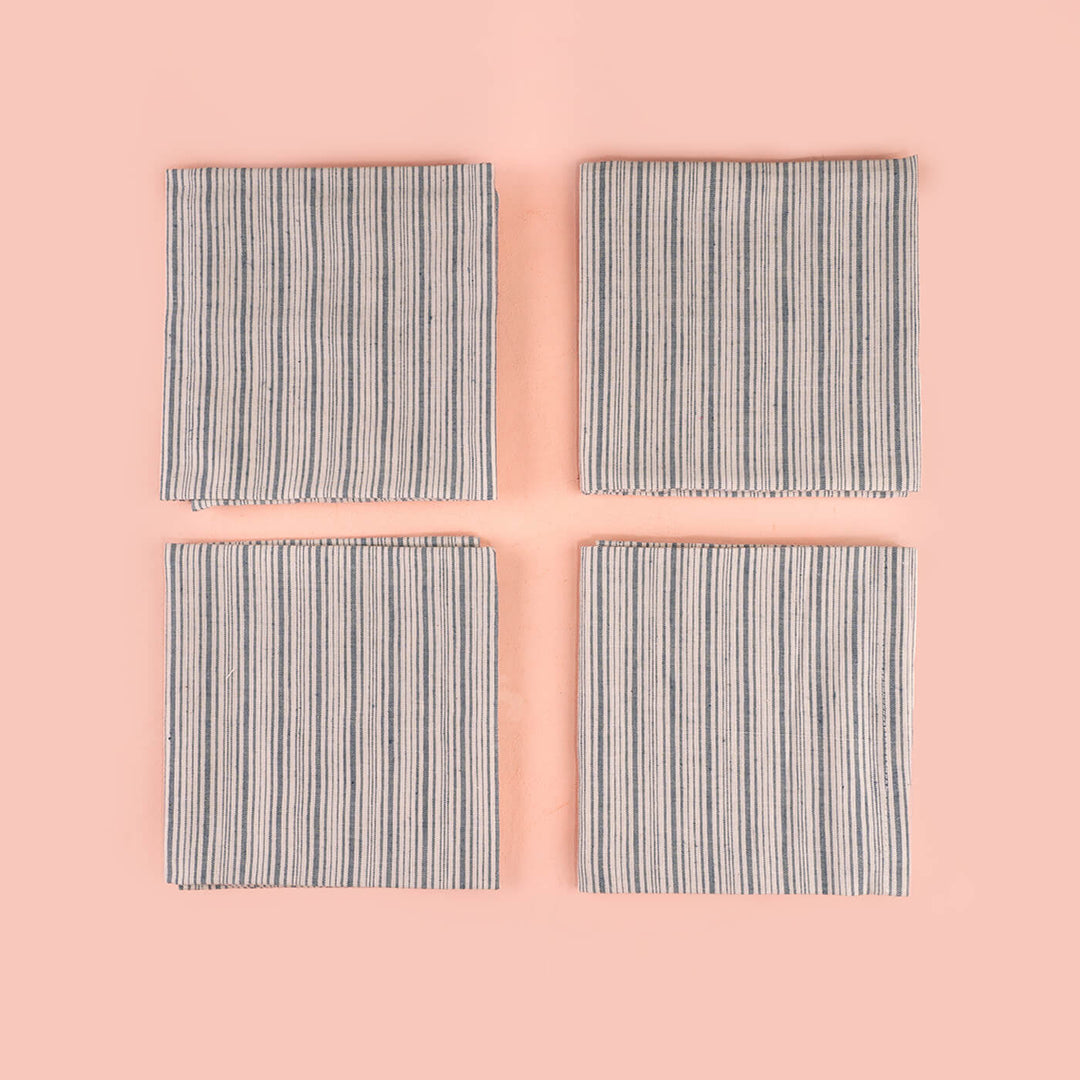 100% Cotton Striped Woven Table Napkins - Set of 4