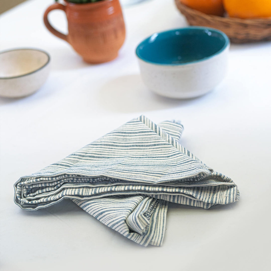 100% Cotton Striped Woven Table Napkins - Set of 4