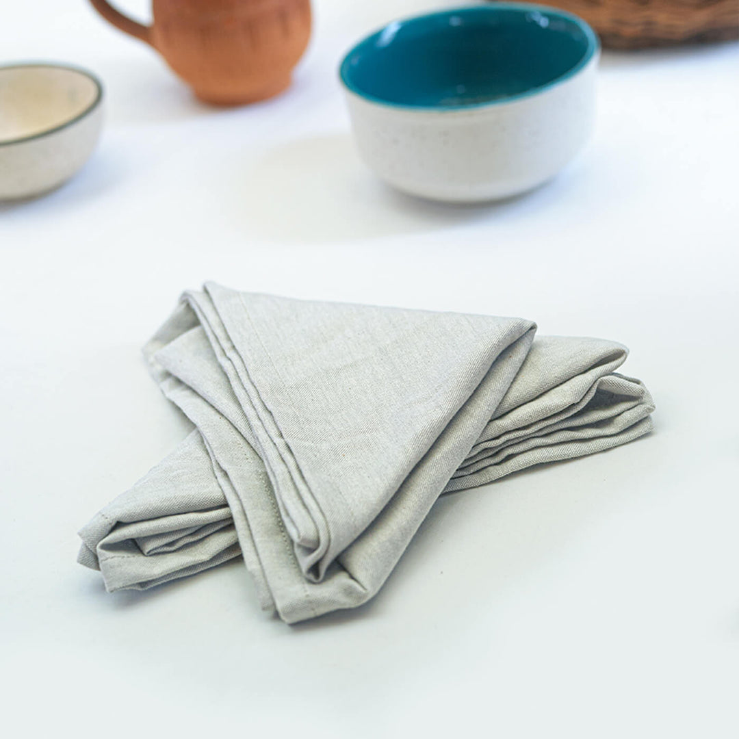 100% Cotton Chambray Woven Beige Napkins - Set of 4