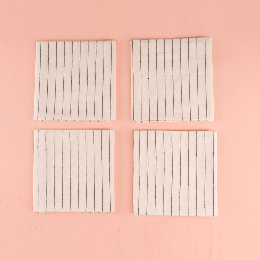 100% Cotton Striped Woven White Napkins - Set of 4