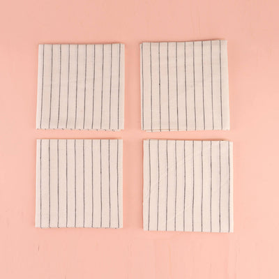 100% Cotton Striped Woven White Napkins - Set of 4