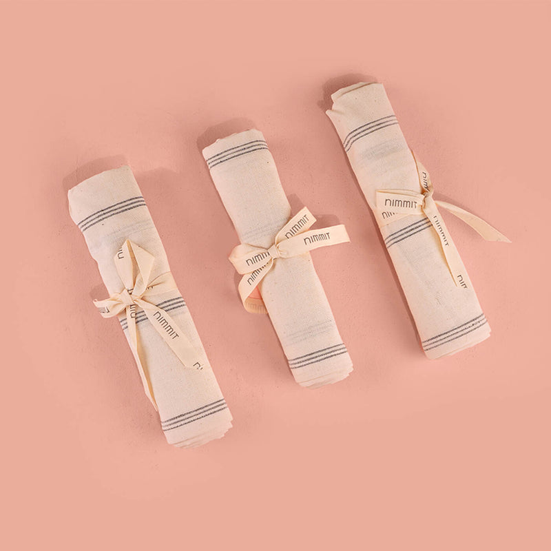 100% Cotton Woven White Striped Kitchen Towel - Set of 3
