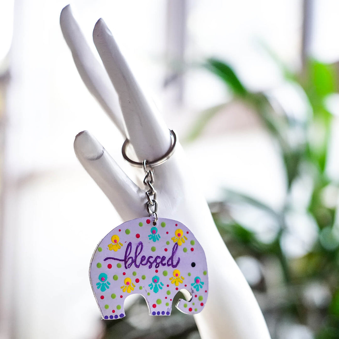 Elephant Dot Art Key Chain - Lavender