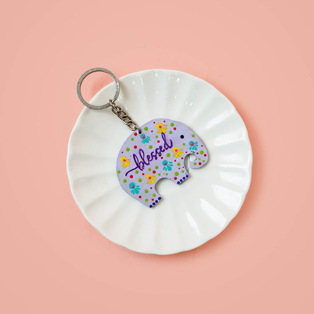 Elephant Dot Art Key Chain - Lavender