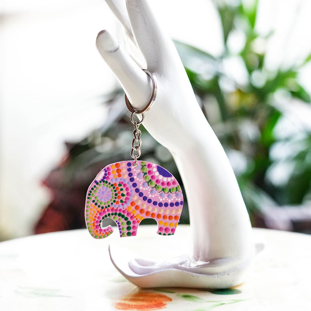 Elephant Dot Art Key Chain - Light Pink