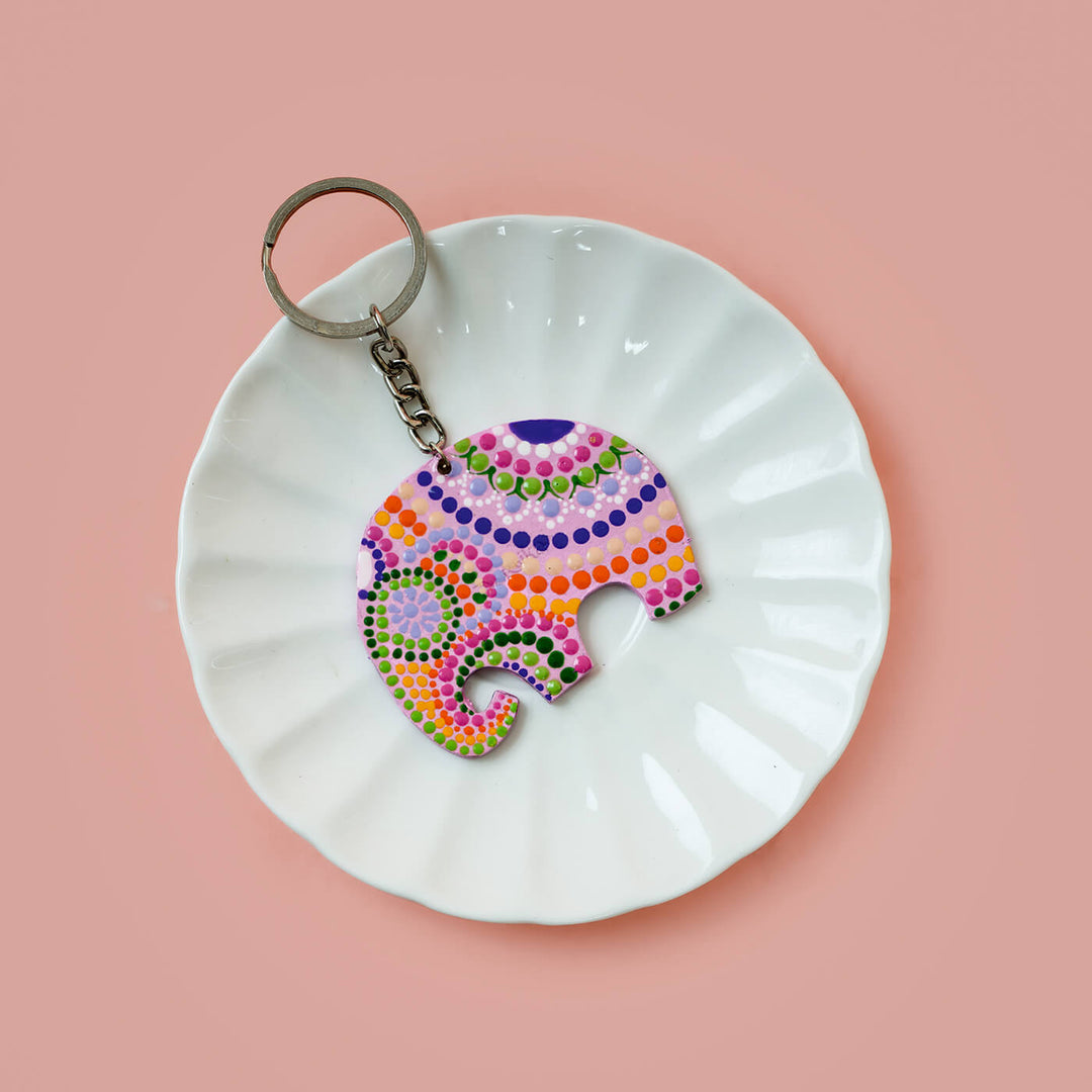 Elephant Dot Art Key Chain - Light Pink