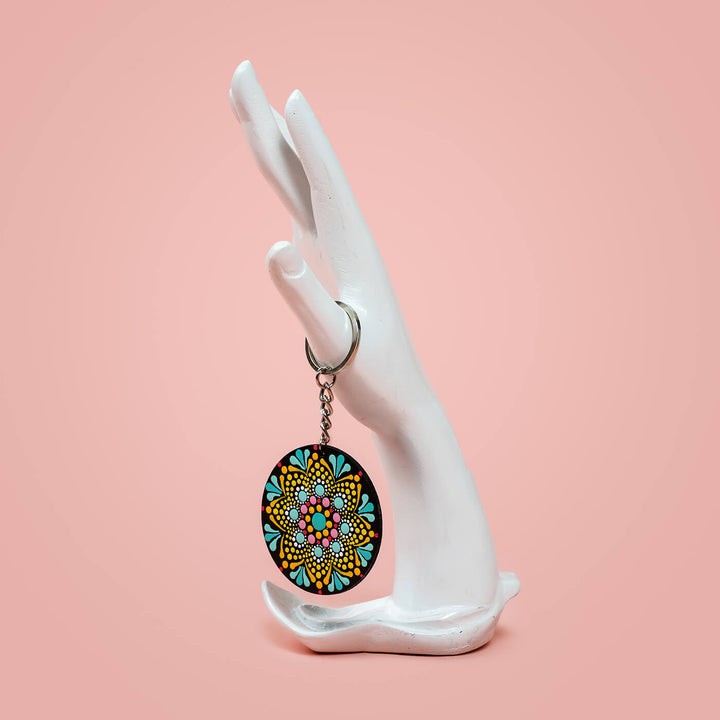 Mandala Dot Art Key Chain - Floral Illusion