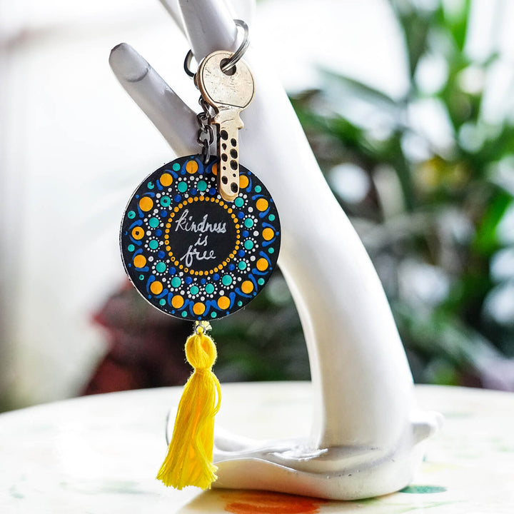 Mandala Dot Art Key Chain with Tassle - Cool Yellow - Zwende