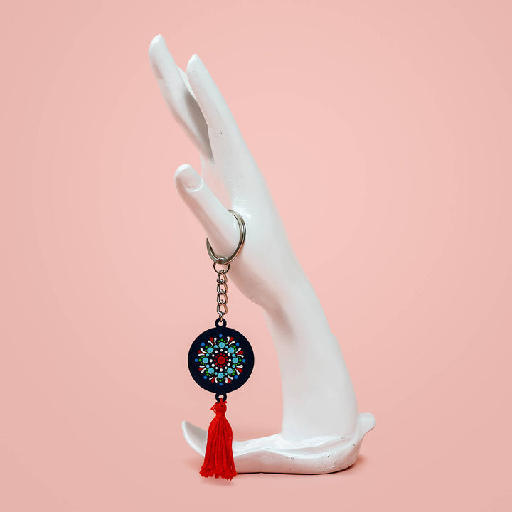 Mandala Dot Art Key Chain with Tassle - Red - Zwende