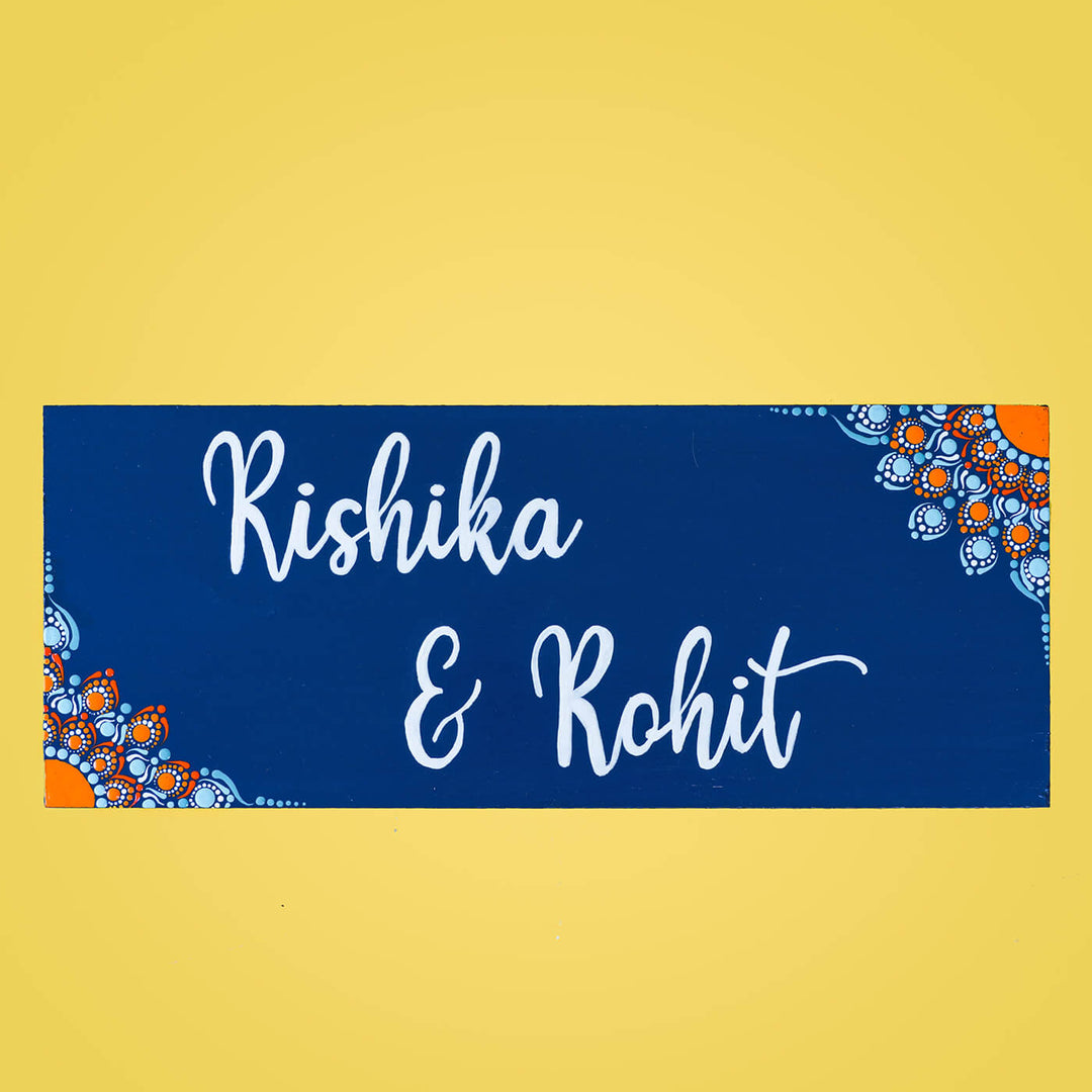 Handpainted Rectangular Mandala Dot Art Nameplate for Couples