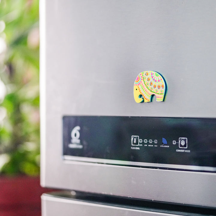 Elephant Dot Art Fridge Magnet - Yellow