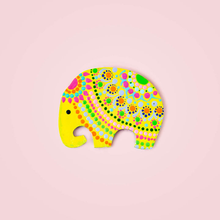 Elephant Dot Art Fridge Magnet - Yellow