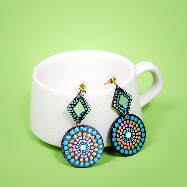 Dot Art Earrings - Diamond & Circle - Multicolour