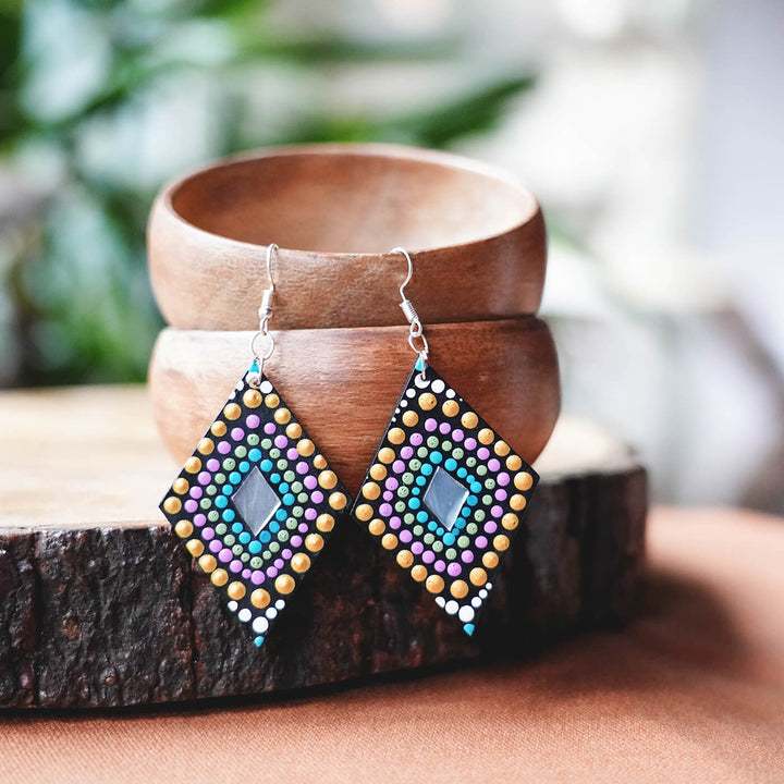 Dot Art Earrings - Multicolour Diamond