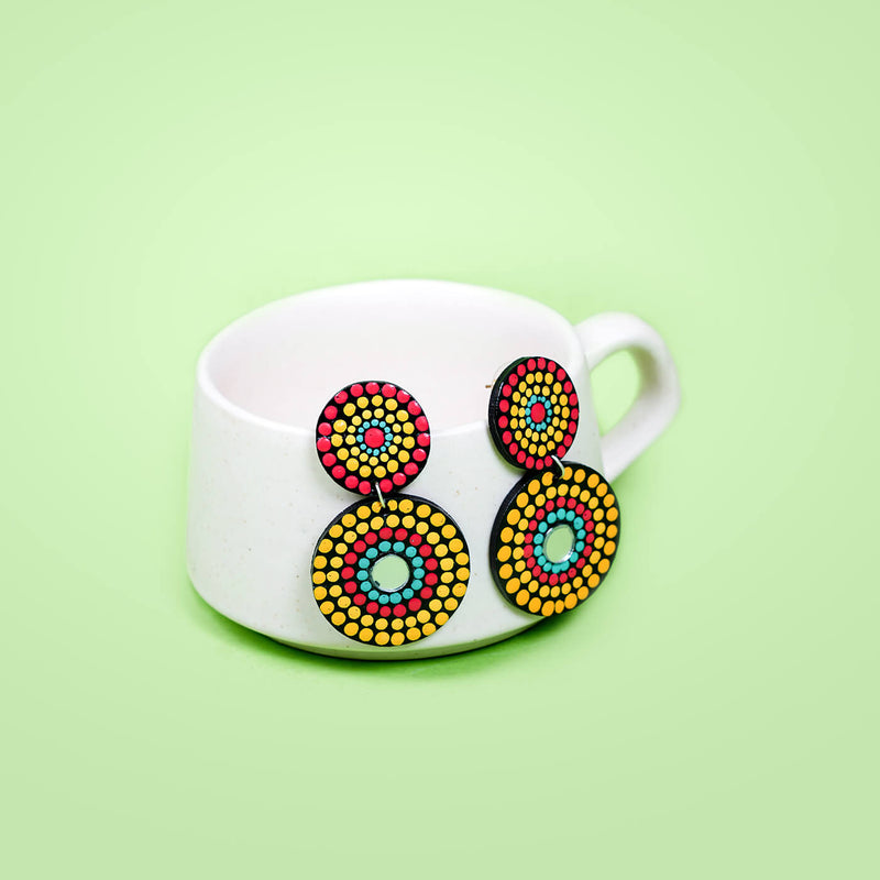 Dot Art Earrings - Double Circles - Warm Hues