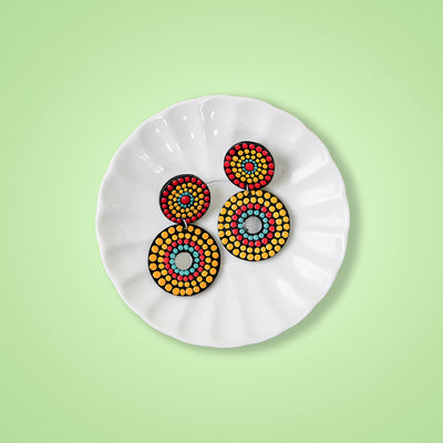 Dot Art Earrings - Double Circles - Warm Hues