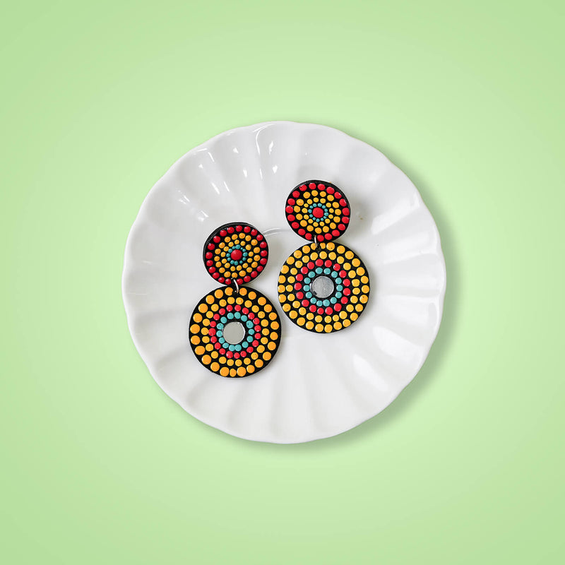 Dot Art Earrings - Double Circles - Warm Hues