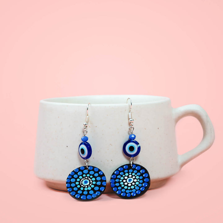 Dot Art Earrings - Evil Eye with Circle Bead