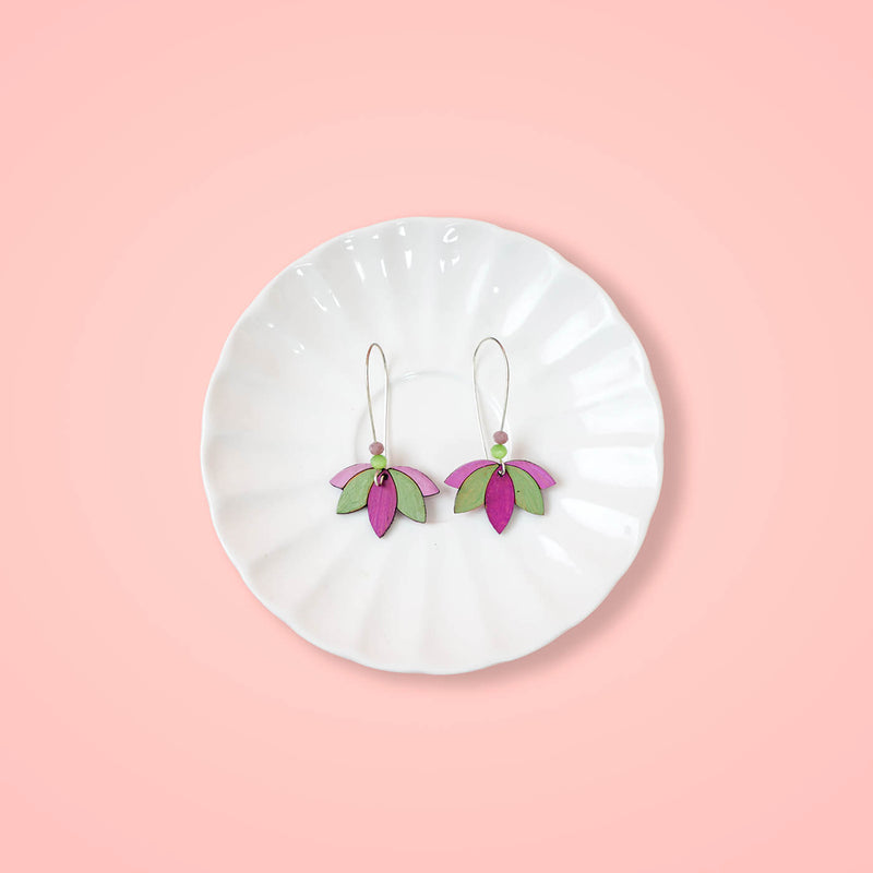MDF Earrings - Downward Lotus - Pista Hues