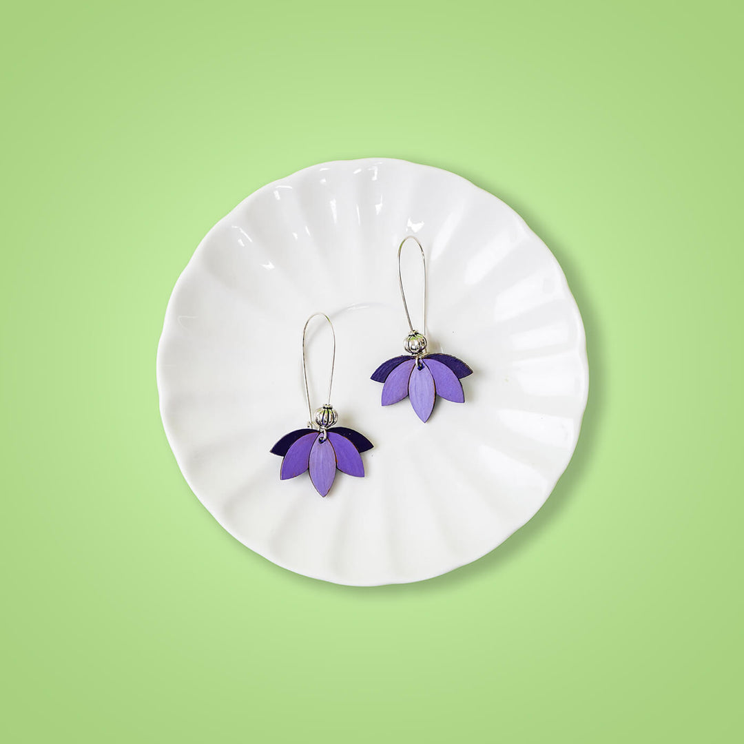 MDF Earrings - Downward Lotus - Shades of Purple - Zwende