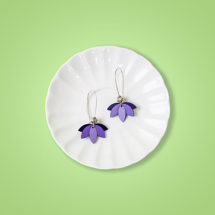 MDF Earrings - Downward Lotus - Shades of Purple - Zwende