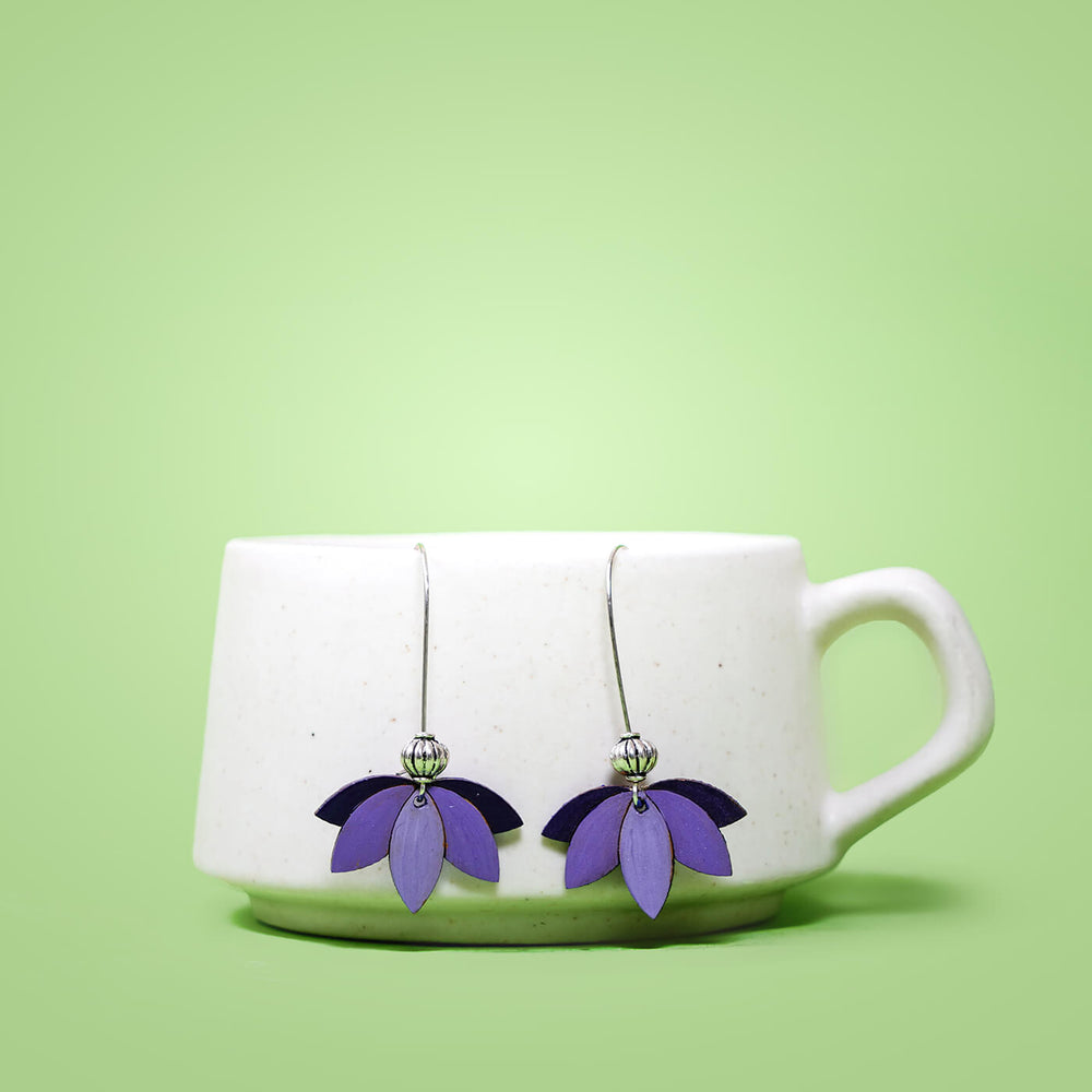 MDF Earrings - Downward Lotus - Shades of Purple - Zwende