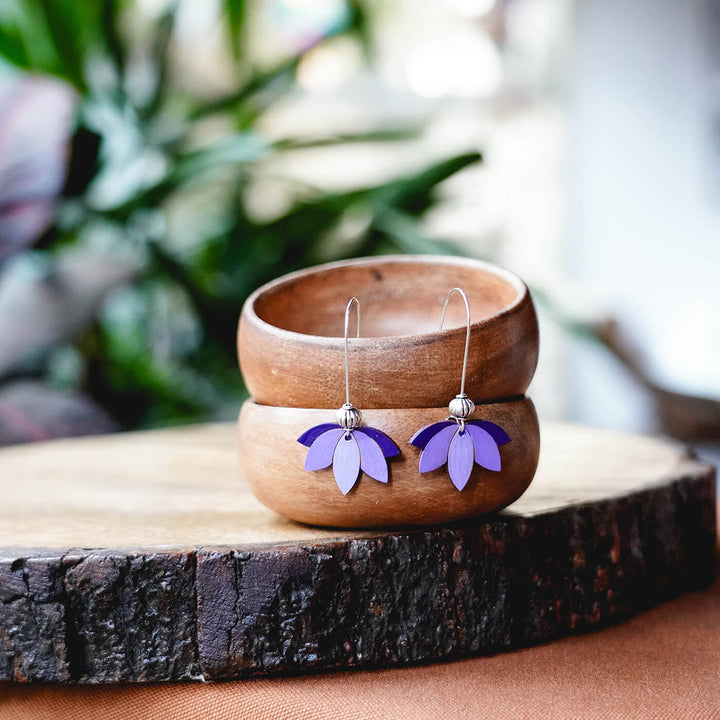 MDF Earrings - Downward Lotus - Shades of Purple - Zwende