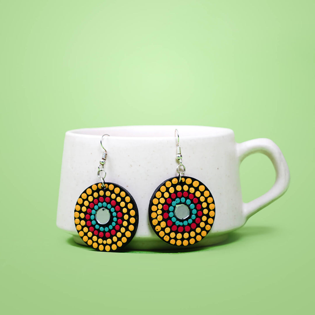 Round Dot Art Earrings - Yellow & Blue