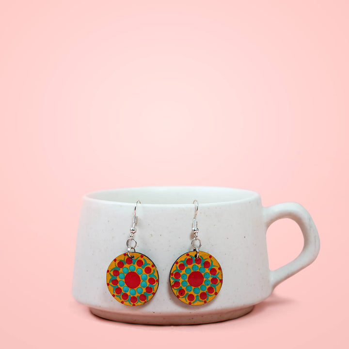 Round Dot Art Earrings - Red, Yellow & Blue
