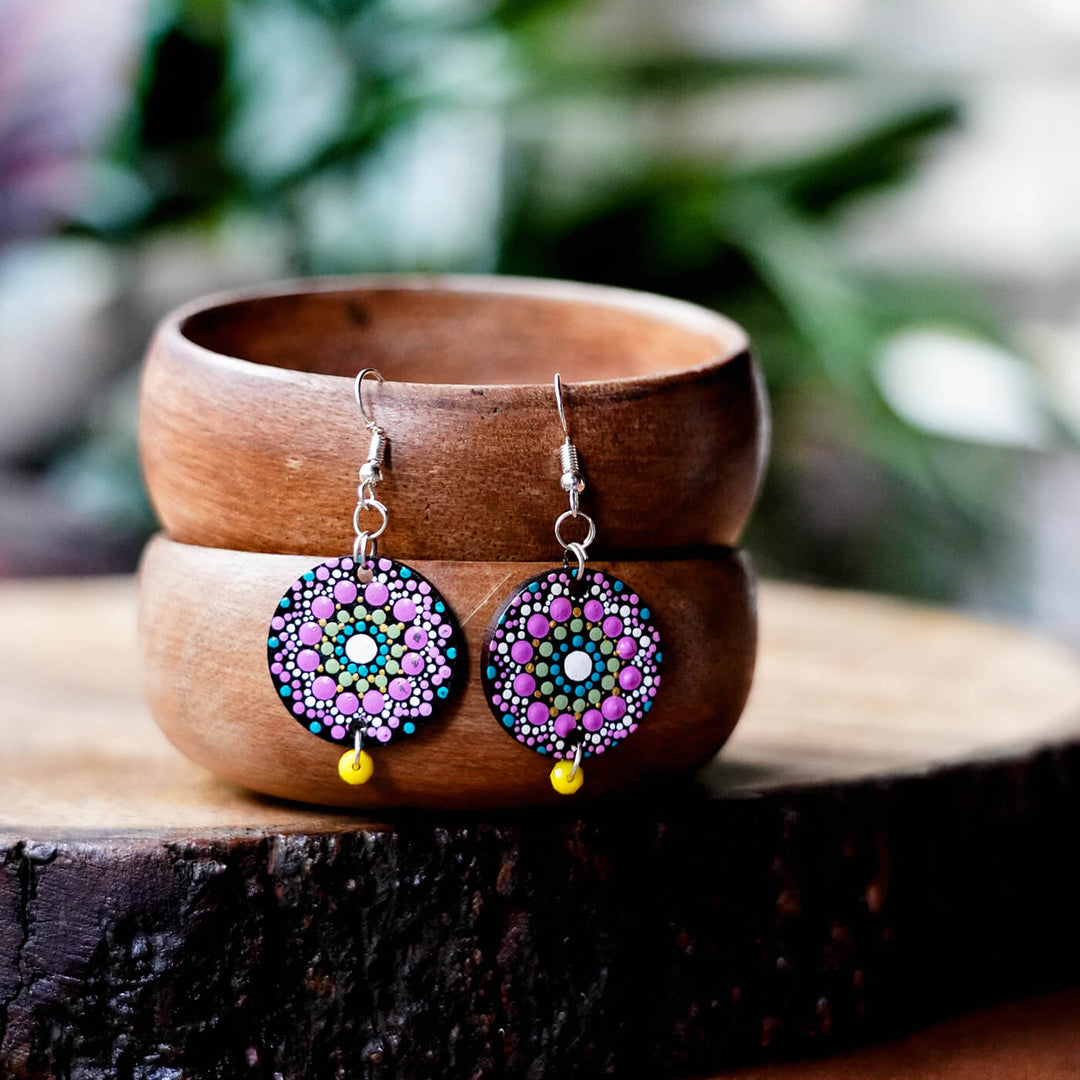 Round Dot Art Earrings - Colour Explosion with Bead