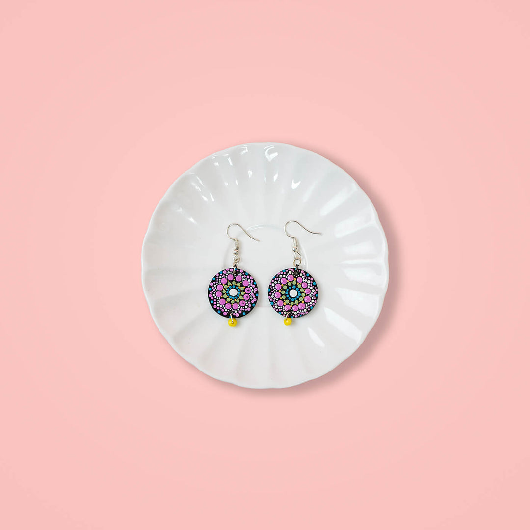Round Dot Art Earrings - Colour Explosion with Bead