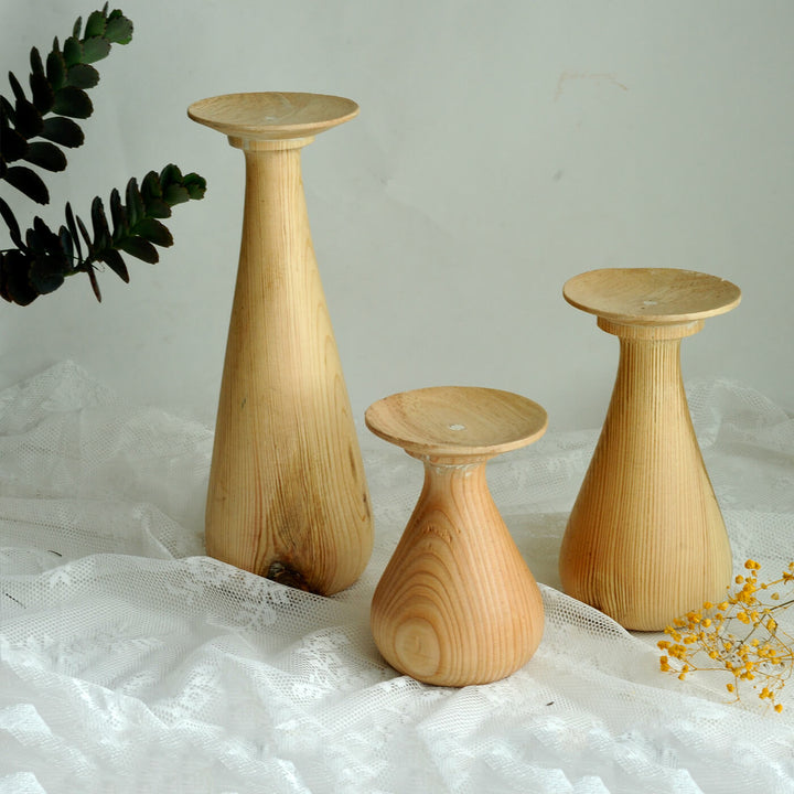 Hand Moulded Rubberwood Quoit Candle Holders - Set of 3
