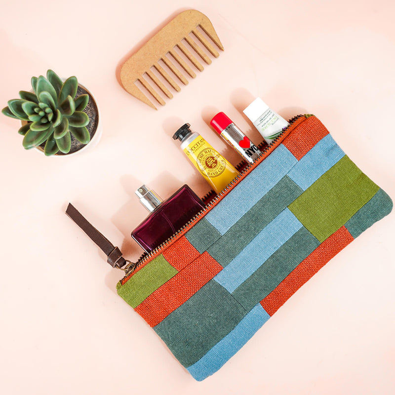 Earthy Repurposed Multi-use Patchwork Pouch
