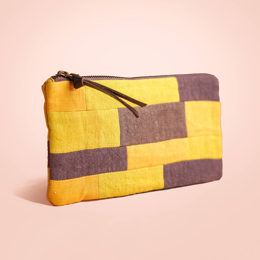 Upcycled Yellow Patchwork Makeup Pouch